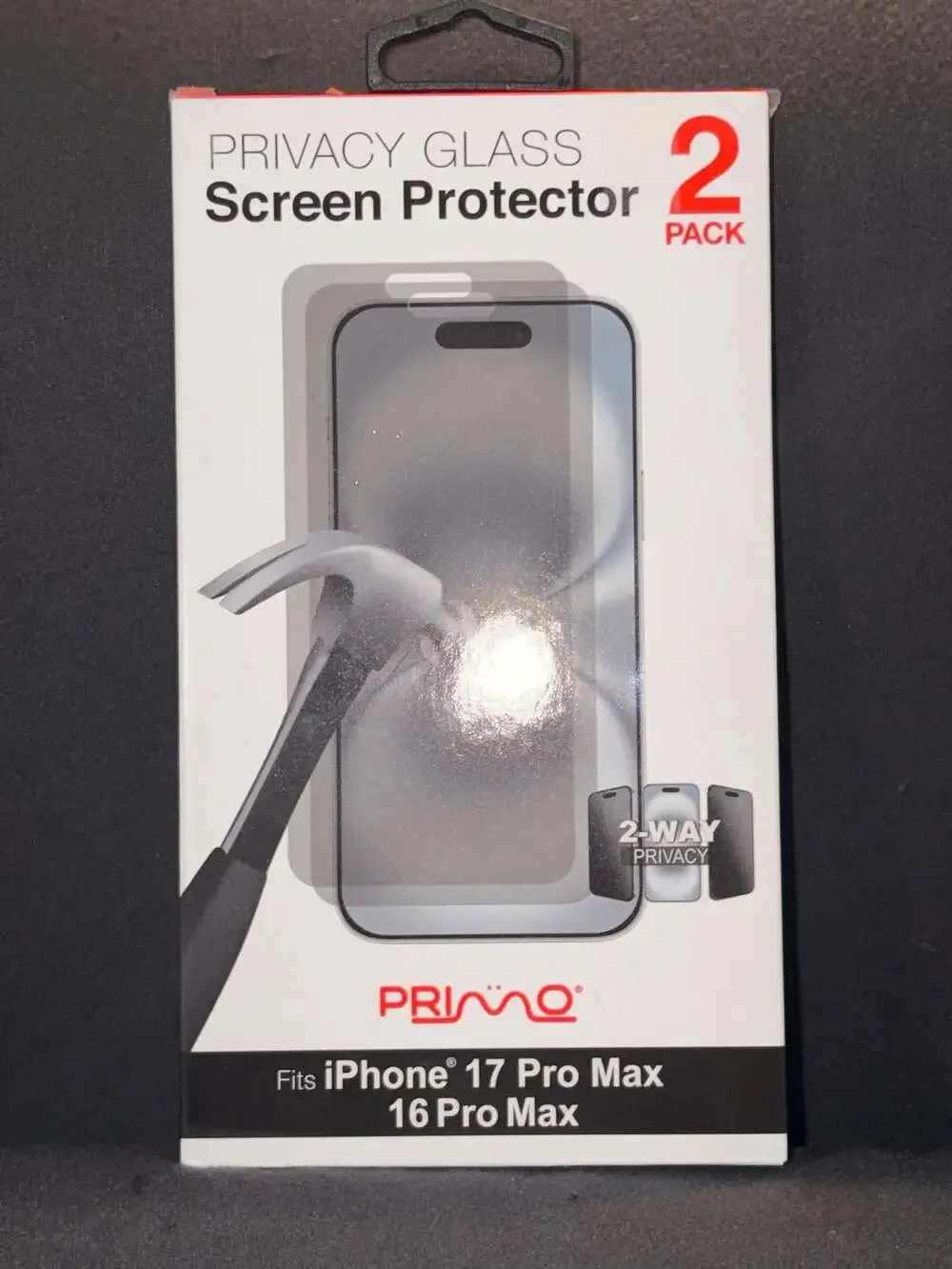 Primo 2-Pack Privacy Glass Screen Protector for iPhone 17 Pro Max / 16 Pro Max